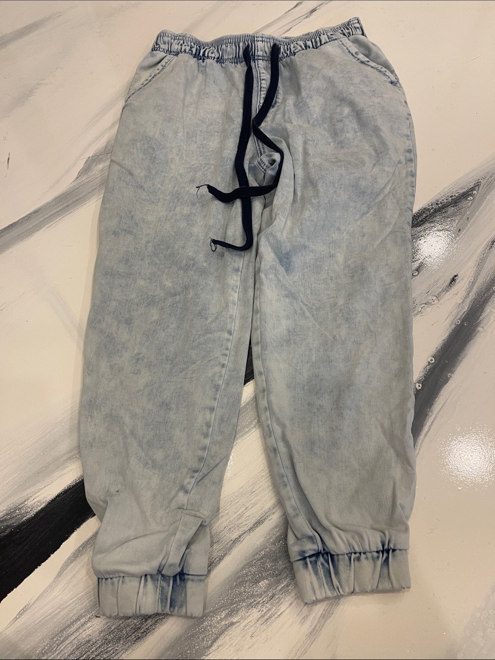 Abercrombie & Fitch Light Wash Blue Kids Jogger Pants with Black Drawstring